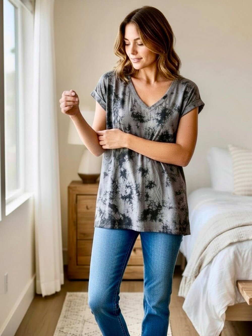 Sampeel V-neck Oversized Top T-Shirt Cap Sleeves Poly/Stretch Womens XXL New